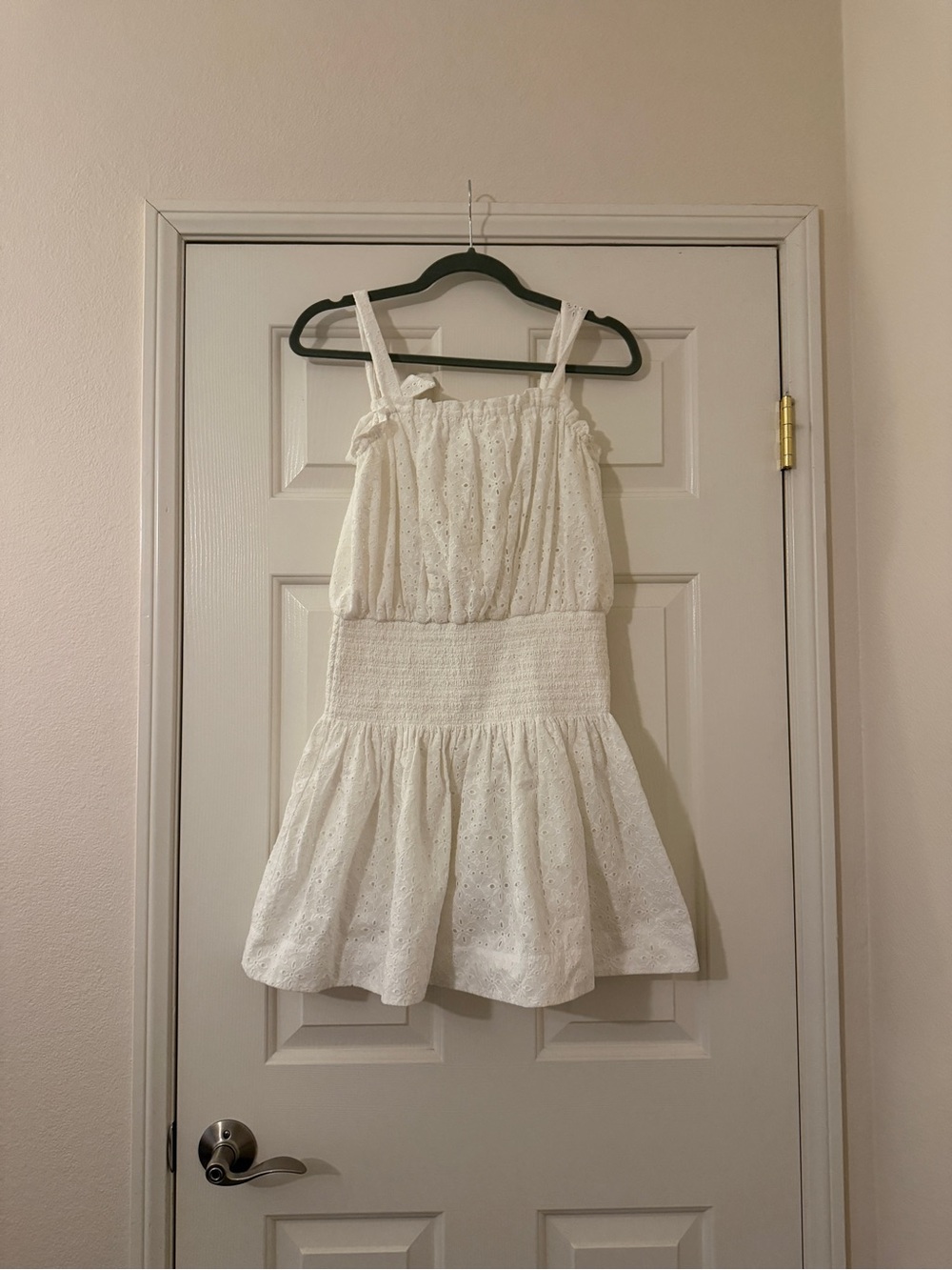 NWT Ramy Brook Womens  Laurel Mini Dress, White eyelet smocked ribbon tie